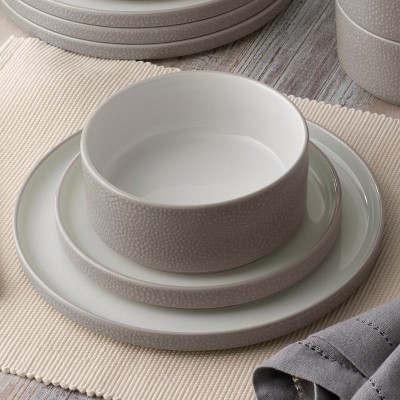 Taupe and White Porcelain 12-Piece Dinnerware Set, Service for 4