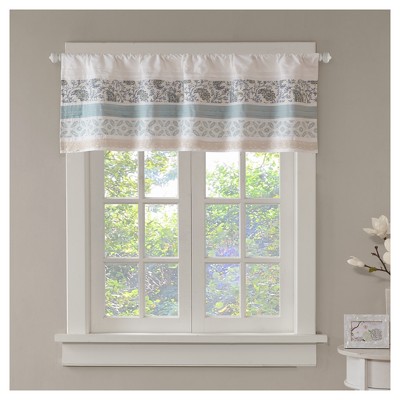 Paisley Aqua and White Cotton Rod Pocket Valance
