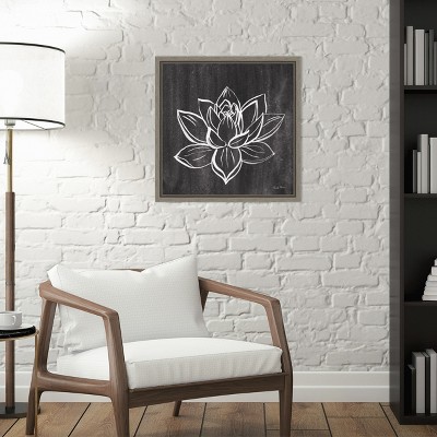 Lotus Gray Abstract Floral Canvas Wall Art with Floater Frame