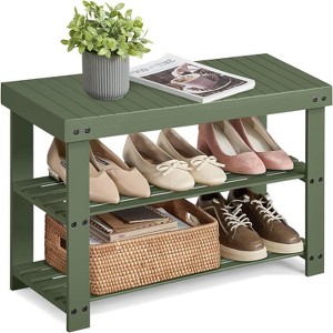 3-Tier Bamboo Shoe Rack Bench - Supports 286lbs, Natural Wood Storage Organizer for Entryway, Bathroom, and Bedroom - 1 of 4