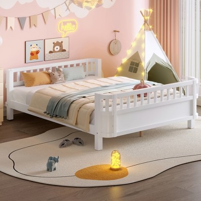 Racxily Platform Bed for Kids, with Safety Guardrails and Detachable Fence