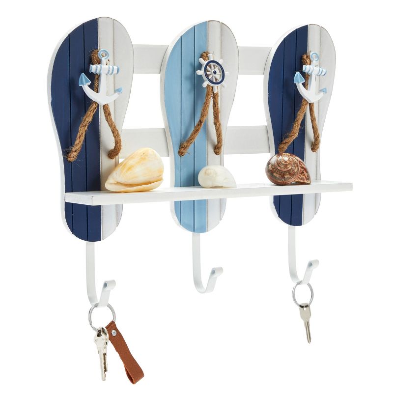 Okuna Outpost Nautical Hooks with Shelf, Decorative Beach Slippers, Wall Hanging Decor with 3 Hooks (13 x 3 x 11 Inches), 2 of 9