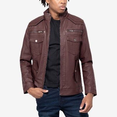 X RAY Mens Lightweight Motorcycle PU Leather Jacket With Faux Shearing Lining
