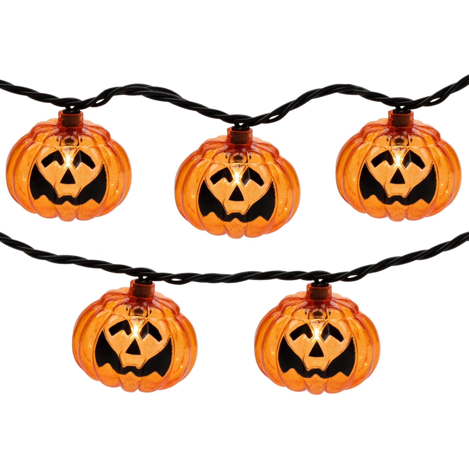 Northlight Jack O Lantern Halloween Lights - 7.5' Black Wire - 10ct
