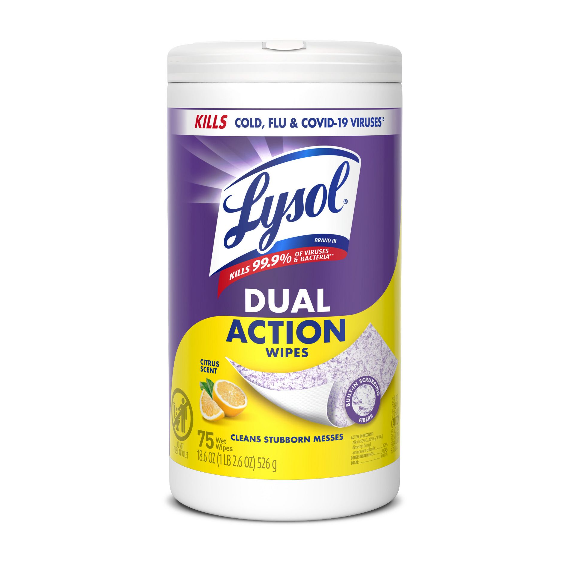 Lysol Citrus Disinfecting Dual Action Wipes - 75ct