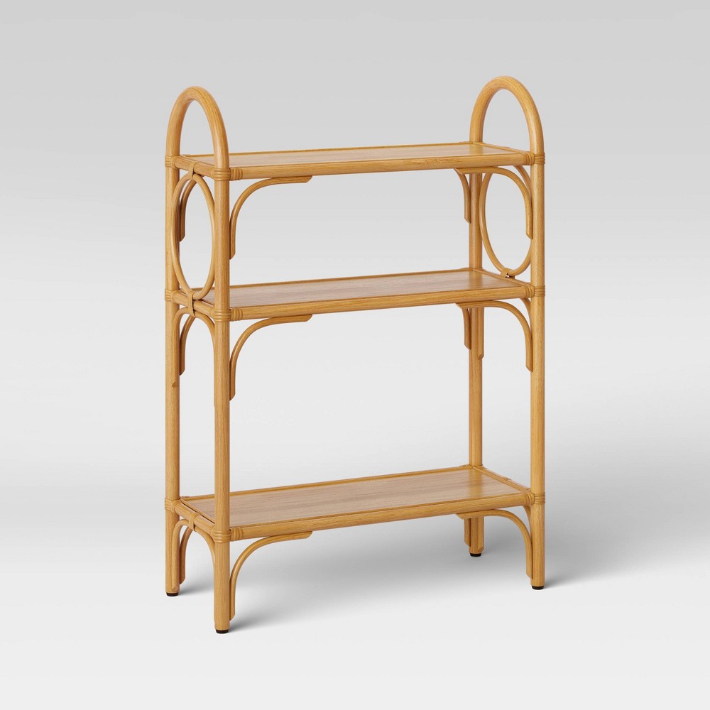 Rattan Free Standing Shelf Tan - Threshold: Lacquered Finish, 2 Open Shelves, Nickel Hardware