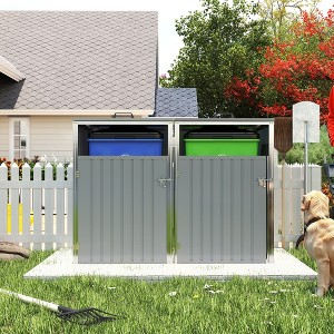 ORRD Galvanized Steel Garbage Bin Shed, Outdoor Metal Storage for 2 Trash Cans, 54 Cu.Ft Capacity, Grey - 1 of 4