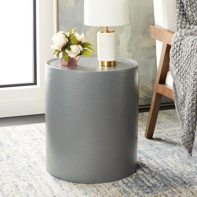 Polished Silver Hammered Metal Round Accent Table