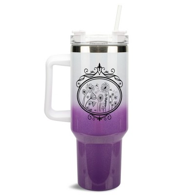 Elanze Designs Flower Garden Mirror Damask Frame 40 oz. Stainless Steel, Large Water Bottle Coffee Mug, Spill & Leak Resistant, Thermal Travel Tumbler