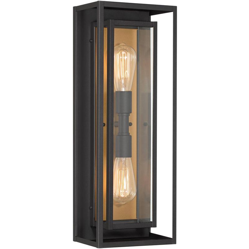 Possini Euro Design Metropolis Mid Century Modern Outdoor Wall Light Fixture Black Gold 22" Clear Glass for Post Exterior Barn Deck House Porch Yard, 1 of 8