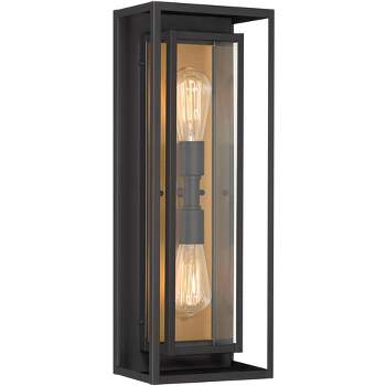Possini Euro Design Metropolis Mid Century Modern Outdoor Wall Light Fixture Black Gold 22" Clear Glass for Post Exterior Barn Deck House Porch Yard