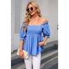 WhizMax Women's Summer Top Short Sleeve Square Neck Blouses Ruffle Smocked Peplum Babydoll Blouse Tunic Tops - 3 of 4