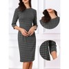 Allegra K Women's Houndstooth 3/4 Sleeve Elegant Cinched Waist Bodycon Dress - 2 of 4