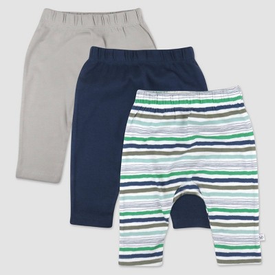 Image of Honest Baby 3pk Organic Cotton Hand Drawn Nature Stripe Harem Pants - Blue 0-3M