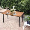 Costway 55'' Patio Rattan Dining Table Acacia Wood Table Top Umbrella ...