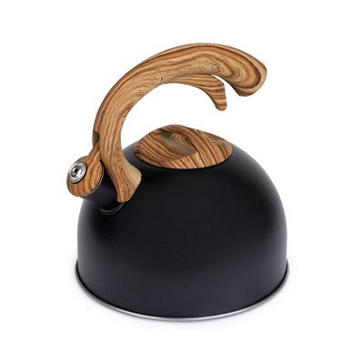 Elle Decor 3-Quart Black Whistling Tea Kettle with Wood Handle