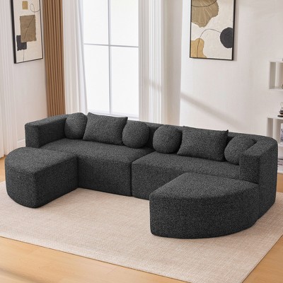 114.9"W Modular Sectional Sofa with Curved Design, Free-Combined Boucle Fabric Sofa Bed - ModernLuxe