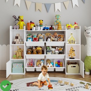 Kids Toy Storage Organizer w/ 8 Multi-Color Removable Bins Kid Bookshelf and Toy Storage w/2 Storage Cubbies - 1 of 4