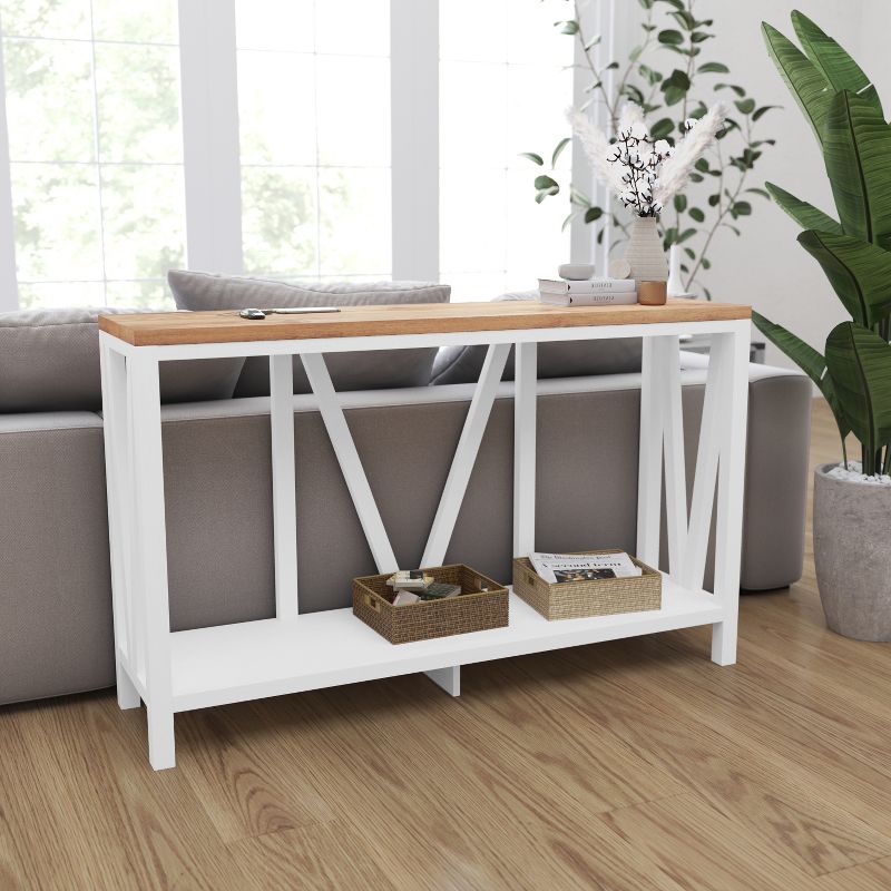 Merrick Lane Modern Farmhouse Engineered Wood Sofa Table with Wood Bracing and Lower Shelf, 5 of 13