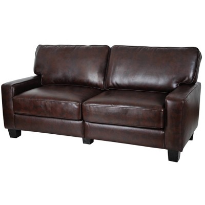 Chestnut Brown Faux Leather Track Arm Sofa with Removable Cushions