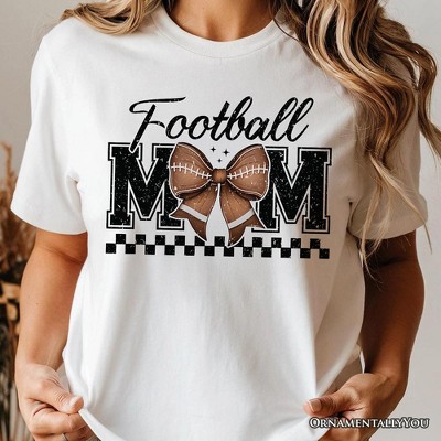 Football Mom Coquette Bow Retro T-Shirt, Stylish Game Day White Tee for Trendy and Proud Sports Mothers| OrnamentallyYou