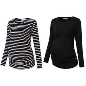 Soft Fabric Maternity Tunic Tops with Side Buttons, Short Sleeve, Flattering Fit, XL Size for Work and Home, Perfect Before and After Pregnancy - 1 of 4