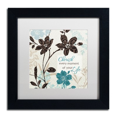 Cherish Every Moment Black Frame Blue Floral Canvas Print