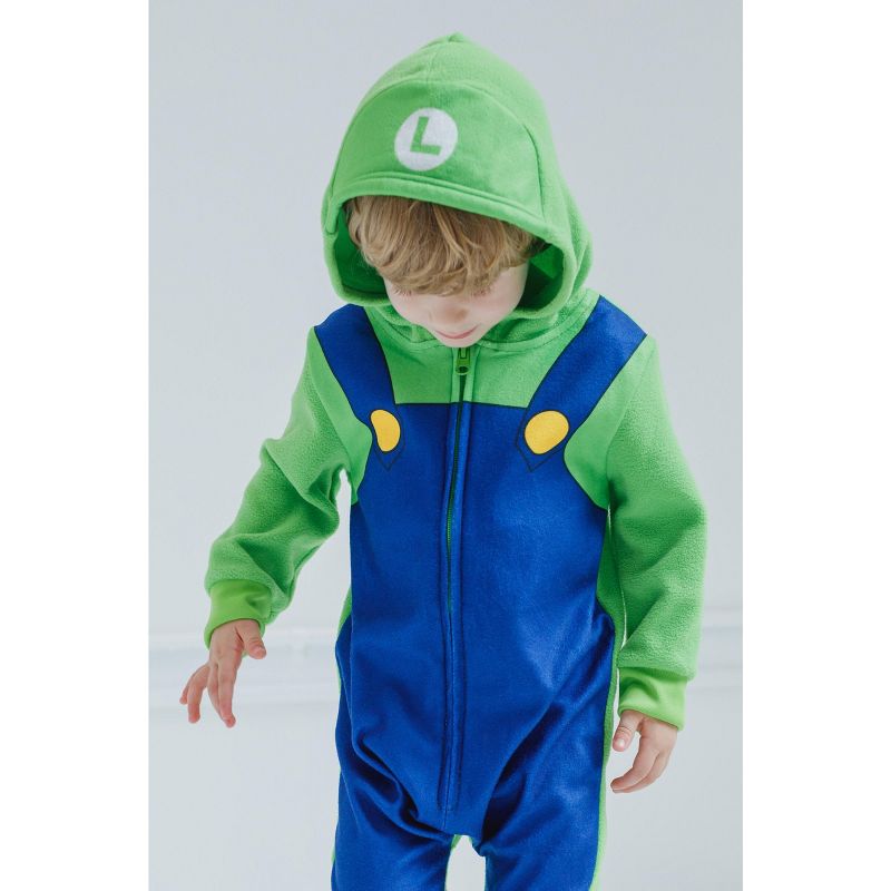 SUPER MARIO Nintendo Luigi Zip Up Cosplay Pajama Coverall Toddler, 2 of 8
