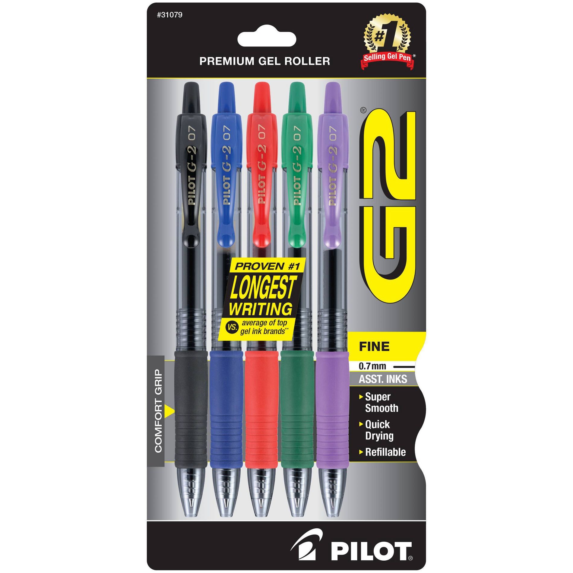Pilot 5pk G2 Gel Pens Fine Point 0.7mm Multicolored Ink