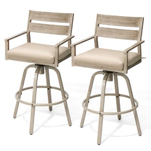 Pellebant 2pc Aluminum Outdoor Swivel Woodgrain Finish Bar Stools with Sunbrella Cushion - 1 of 4