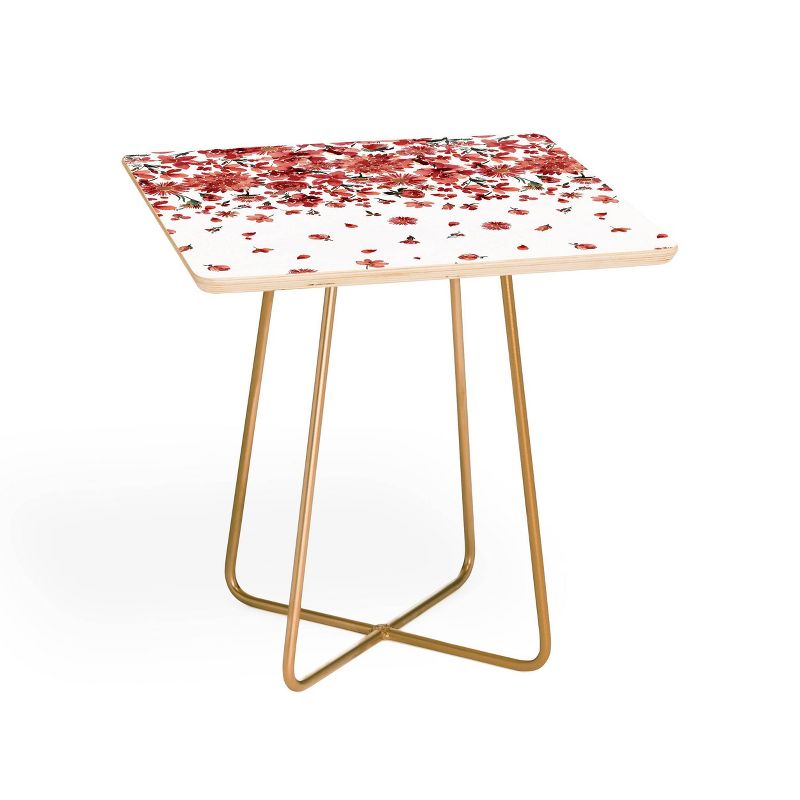 Square Ninola Design Prairie Flowers Countryside Red Side Table White/Gold - Deny Designs, 1 of 6