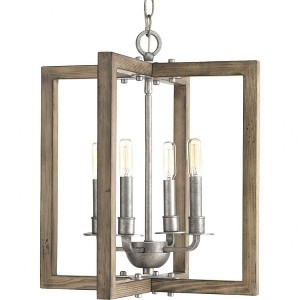 Progress Lighting Turnbury 4-Light Pendant, Galvanized, Nautical Coastal, Wood Frame, Hand-Painted Metal - 1 of 4