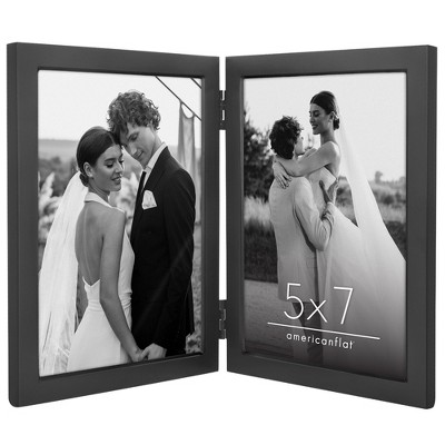 Americanflat Hinged Picture Frame with Wide, Beveled Molding and Shatter-Resistant Glass - Metal Picture Frame Displays Two Photos