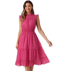 Allegra K Women's Sleeveless Smocked Waist Gilding Metallic Stars Chiffon Party Dress - 1 of 4