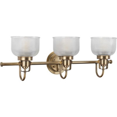 Archie Vintage Brass 3-Light Bathroom Vanity with Prismatic Glass Shades