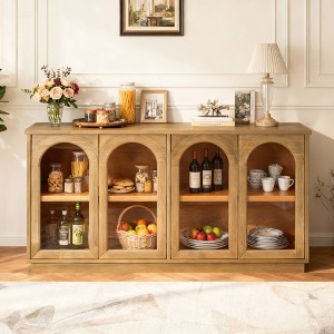 Hostack 4-Door Sideboard Cabinet with Glass Doors, Large Storage Sideboard with Adjustable Shelves for Kitchen and Dining Room, Old Pine - 1 of 4