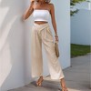 Women's High Waisted Wide Leg Pants Crinkled Textured Trousers Crossover Waist Pants - 4 of 4