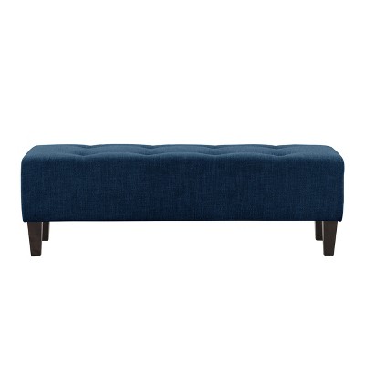 Rosewell Navy Blue Button-Tufted Soft Fabric Bedroom Bench