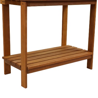 Meranti Wood Gardening Potting Bench with Teak Oil Finish and Storage Shelf
