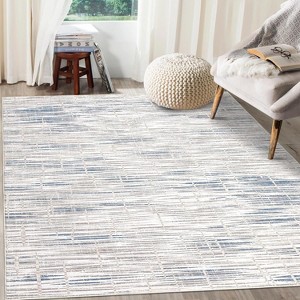Washable Non-Slip Area Rug, Geometric Stain-Resistant Carpet for Living Room, Bedroom, Dining Room, Office, Blue, 8'x10' - 1 of 4