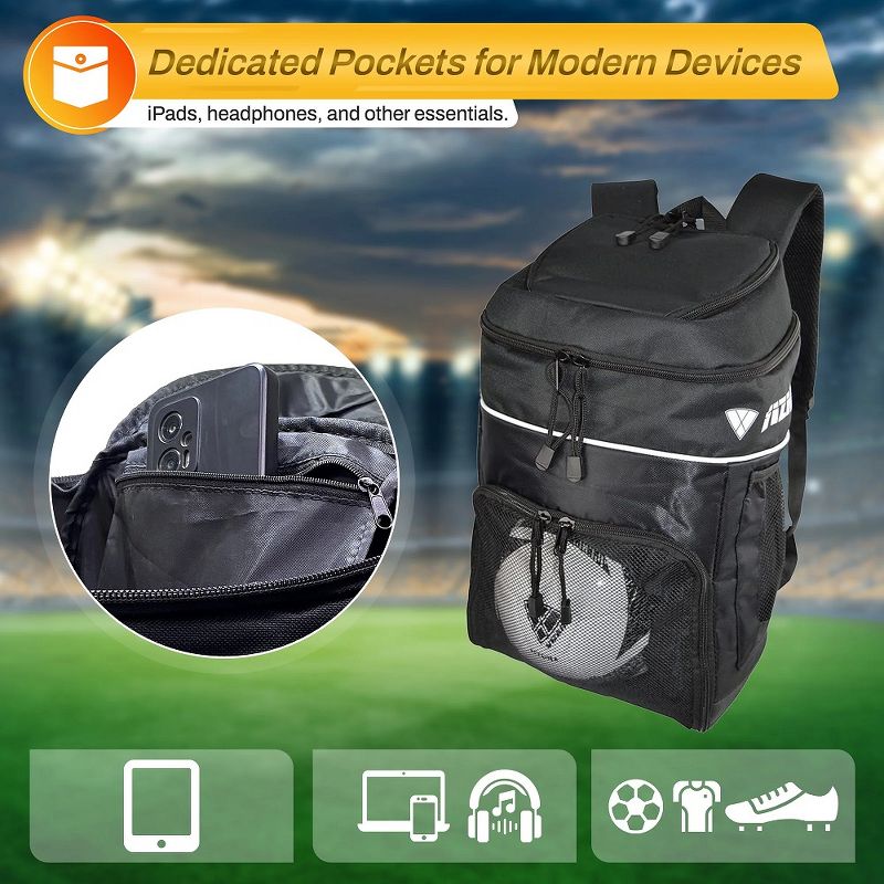 Vizari Titan Soccer Backpack With Ball Compartment and Vented Ball Pocket and Mesh Side Cargo Pockets for Adults and Teens, 4 of 7