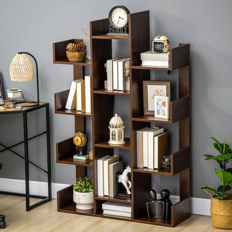HOMCOM Tree Bookshelf, Modern Freestanding Bookcase with 13 Open Shelves, Display Unit for Living Room, Study, or Office, 2 of 7