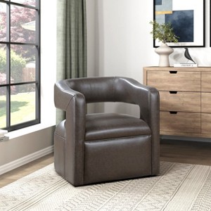 PAGED Swivel Accent Chair Faux Leather Upholstered Reading Chair with Barrel Back and Metal Swivel Base for Office - 1 of 4