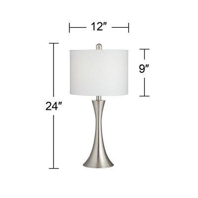 Brushed Nickel 24" Table Lamps with White Drum Shades, Set of 2