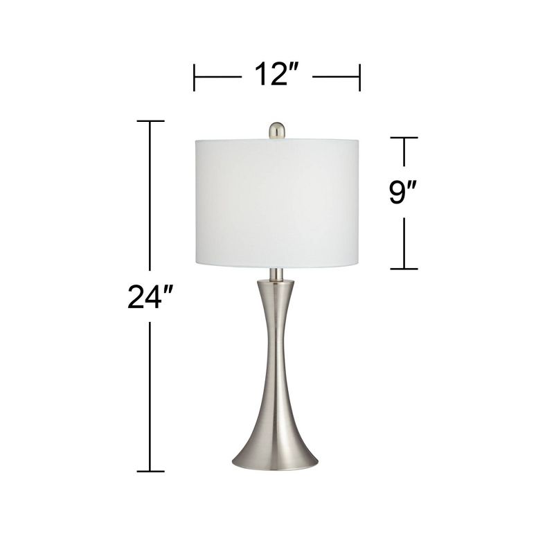 360 Lighting Gerson Modern Table Lamps 24" High Set of 2 Brushed Nickel with Dimmers LED White Drum Shade for Bedroom Living Room Bedside Nightstand, 4 of 10