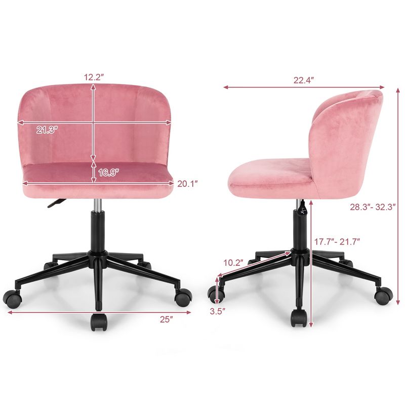 Costway Velvet Home Office Leisure Vanity Chair Armless Adjustable Swivel Pink\Blue, 4 of 13