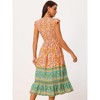 Seta T Women's Floral Flutter Sleeve V Neck Smocked High Waist Flowy Boho Dress - 4 of 4