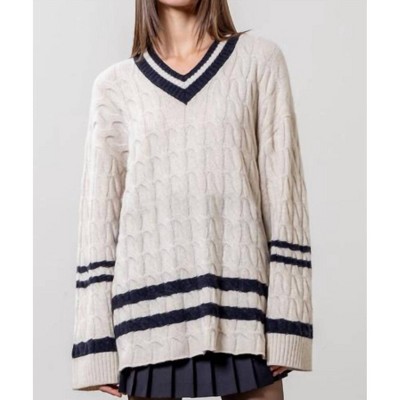 Women's Vicki V-neck Tennis Sweater - MOON RIVER