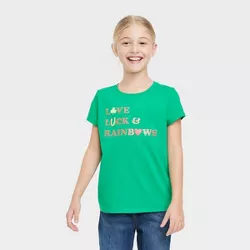 Girls' Short Sleeve 'Love Luck & Rainbows' St. Patrick's Day Graphic T-Shirt - Cat & Jack™ Bright Green