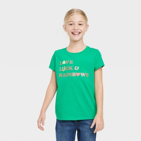 Girls' Short Sleeve 'Love Luck & Rainbows' St. Patrick's Day Graphic T-Shirt - Cat & Jack™ Bright Green - image 1 of 3